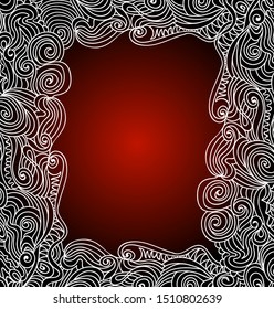 Abstract vector red frame with handwritten ornament