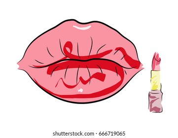 Abstract vector with red lips and lipstick. Modern logo design