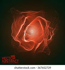 Abstract vector red mesh on dark background. Futuristic style card. Elegant background for business presentations.  Corrupted point sphere.  Chaos aesthetics.