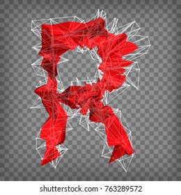 abstract vector red modern triangular emblem of type R on a chequered background