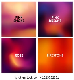 Abstract vector red pink blurred background set. 4 colors set. Square blurred pink backgrounds set - sky clouds sea ocean beach colors With love quotes