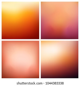 Abstract vector red pink blurred background set. 4 colors set. Square blurred pink backgrounds set - sky clouds sea ocean beach colors With love quotes