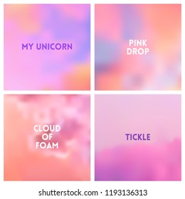 Abstract vector red pink blurred background set. 4 colors set. Square blurred pink backgrounds set - sky clouds sea ocean beach colors With love quotes