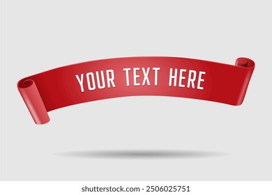 Abstract Vector Red Roll ribbon banner.  isolated on grey background