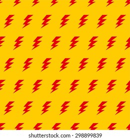 Abstract vector red seamless thunder pattern flat design on a yellow background