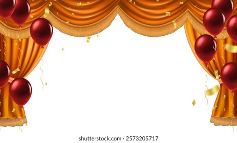 Abstract vector rendering gold  theater stage curtain and Wooden theater stage.spotlights and Movie night or showtime.Isolated on transparent
