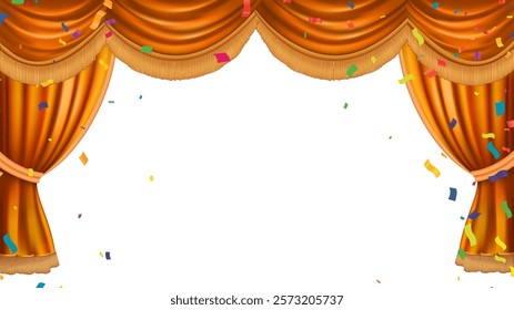 Abstract vector rendering gold  theater stage curtain and Wooden theater stage.spotlights and Movie night or showtime.Isolated on transparent
