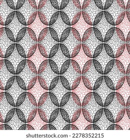 Abstract vector repeat pattern with black and light red color elements on white color background.