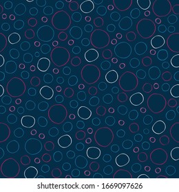 Abstract vector repeat pattern with colorful hand-drawn circles on dark background.