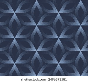 Abstract Vector Repeating Pattern of Geometric Shapes Composed of Light Blue Stipples on a Navy Background. This Pattern Could be used for Wallpaper, Fabric or Other Textile Designs. Half Tone Artwork