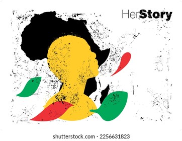 An abstract vector representation with the text HerStory for Black History Month on an isolated white background