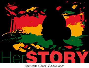 An abstract vector representation with the text HerStory for Black History Month on an isolated white background
