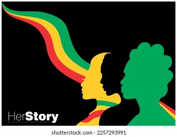 Eine abstrakte Vektorgrafik mit dem Text HerStory for Black History Month auf schwarzem Hintergrund	