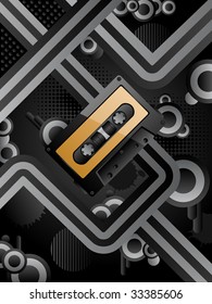 Abstract vector retro background with audio cassette.