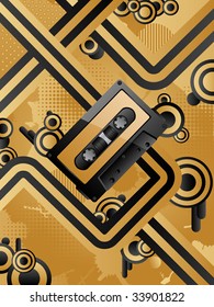 Abstract vector retro background with audio cassette.