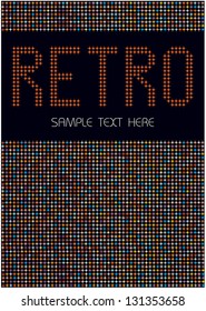 abstract vector retro background with colorful dots and digital text isolated on black