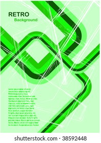 An abstract vector retro background illustration in shades of green with room for copy
