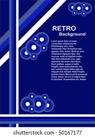 An abstract vector retro background illustration in shades of blue and white with room for copy