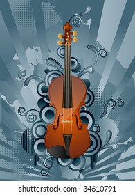 Abstract vector retro background with the violin.