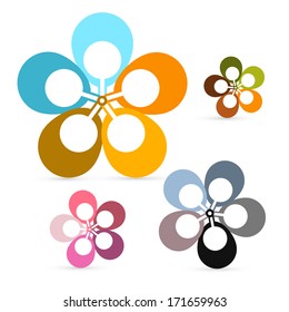 Abstract Vector Retro Flowers Set Isolated on White Background