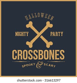 Abstract Vector Retro Halloween Card or Label. Cross Bones Illustration with Typography. Good for Posters, Flayers, Logos, etc. Blue Background.