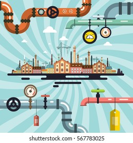 Abstract Vector Retro Old Factory with Pipeline