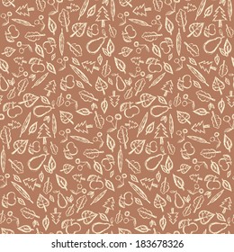 Abstract Vector Retro Seamless Pattern with Fruit and Leaves