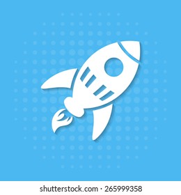 Abstract vector rocket icon on halftone effect background