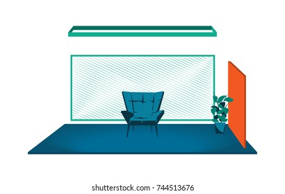 abstract vector room interior illustration. wall, houseplant,chair