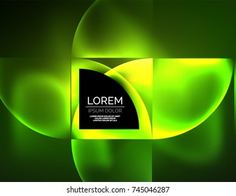 Abstract vector round banner, glowing round elements, geometric shape abstract background, green color