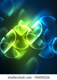 Abstract vector round banner, glowing round elements, geometric shape abstract background, green and blue colors