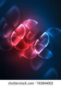 Banner redondo vector abstracto, elementos redondos brillantes, fondo abstracto de forma geométrica, colores azul rojos