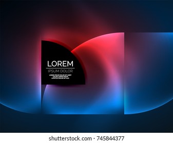 Banner redondo vector abstracto, elementos redondos brillantes, fondo abstracto de forma geométrica, colores azul rojos