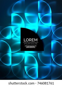 Banner vetorial abstrato redondo, elementos redondos brilhantes, plano de fundo abstrato forma geométrica, cor azul