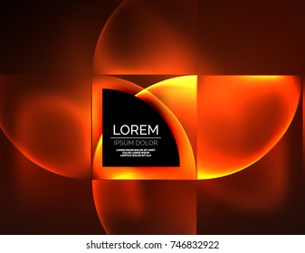 Abstract vector round banner, glowing round elements, geometric shape abstract background, red and orange colors