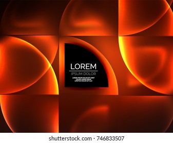 Abstract vector round banner, glowing round elements, geometric shape abstract background, red and orange colors