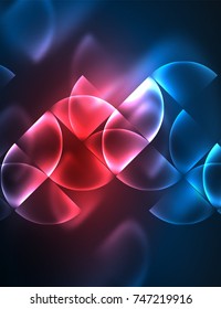 Abstract vector round banner, glowing round elements, geometric shape abstract background, red blue colors