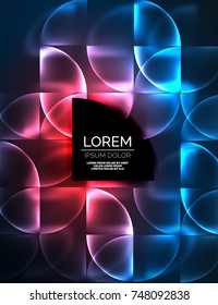 Abstract vector round banner, glowing round elements, geometric shape abstract background, red blue colors