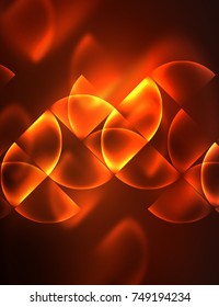 Abstract vector round banner, glowing round elements, geometric shape abstract background, red and orange colors