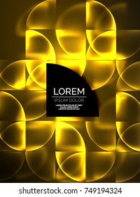 Abstract vector round banner, glowing round elements, geometric shape abstract background, golden yellow color