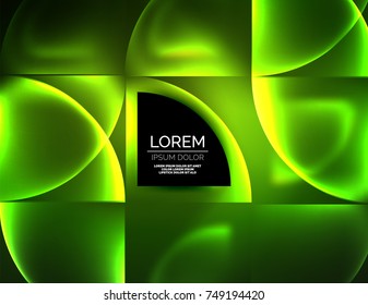 Abstract vector round banner, glowing round elements, geometric shape abstract background, green color