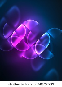 Banner vetorial abstrato redondo, elementos redondos brilhantes, plano de fundo abstrato forma geométrica, cor roxa