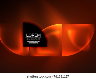 Banner redondo vector abstracto, elementos redondos brillantes, fondo abstracto de forma geométrica, colores rojo y naranja