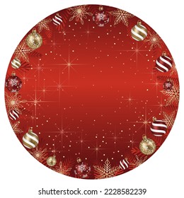Abstract Vector Round Frame Illustration With Christmas Balls And Luminous Red Background Isolated On A White Background.