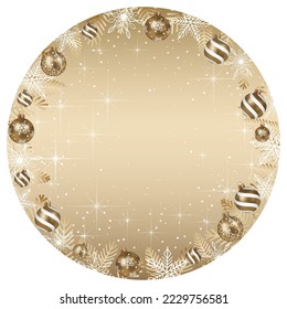 Abstract Vector Round Frame Illustration With Christmas Balls And Luminous Gold Background Isolated On A White Background.