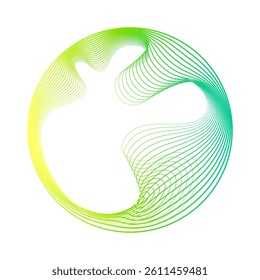  Abstract vector round frame wavy dynamic green and yellow gradient lines. Glowing neon color curve circle swirl isolated on transparent background with copy space.
