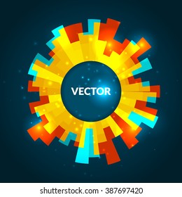 Abstract vector round glowing banner colorful stripes with place for text.