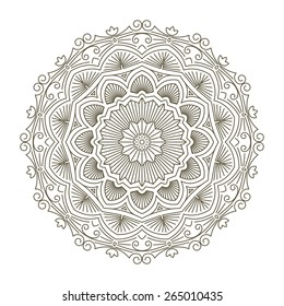 Abstract vector round lace design in mono line style - mandala, decorative element