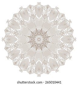 Abstract vector round lace design in mono line style - mandala, decorative element