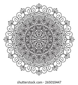 Abstract vector round lace design in mono line style - mandala, decorative element